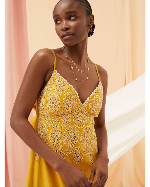 FatFace Yellow Fatface Daisy Broderie Midi Dress