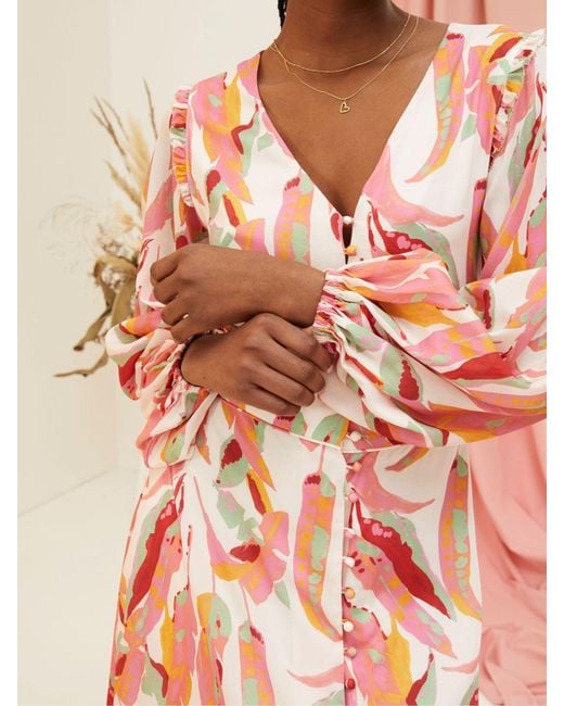 FatFace Pink Fatface Peony Painted Leaves Maxi Dress