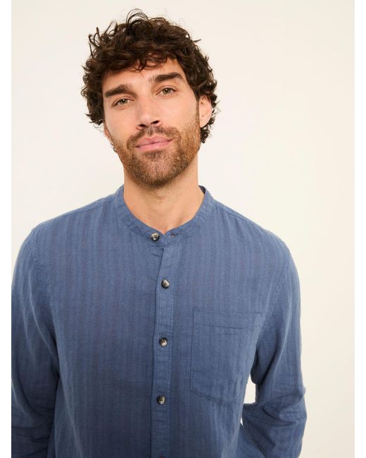 FatFace Blue Fatface Bugle Long Sleeve Grandad Linen Cotton Shirt for men