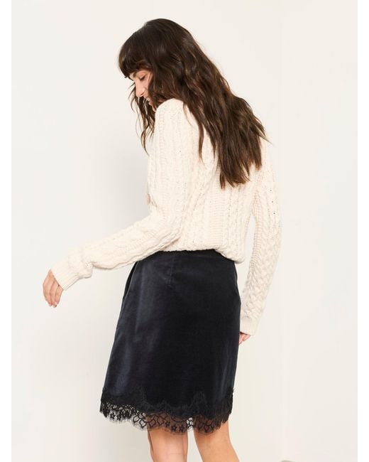 FatFace Natural Fatface Louisa Velvet Lace Trim Mini Skirt