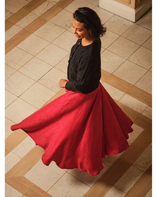 FatFace Red Fatface Malia Jacquard Midi Skirt