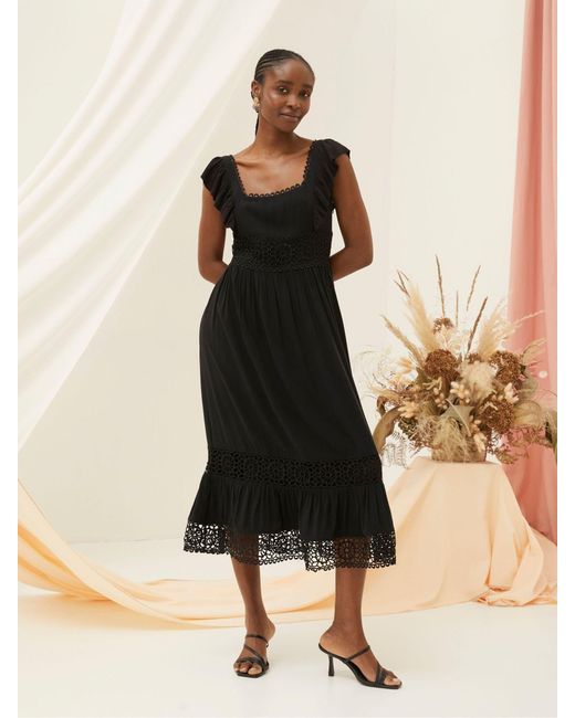 FatFace Natural Fatface Hibiscus Lace Midi Dress