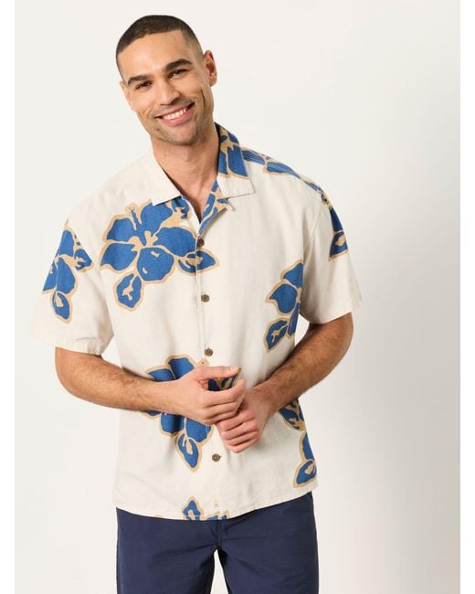 FatFace Blue Fatface Short Sleeve Relaxed Fit Large Hawaiian Floral Shirt for men
