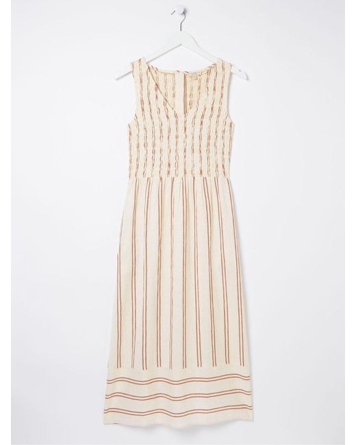 FatFace Natural Fatface Aria Stripe Midi Dress With Linen