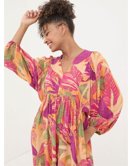 FatFace Red Fatface Jocelyn Tropical Floral Midi Dress