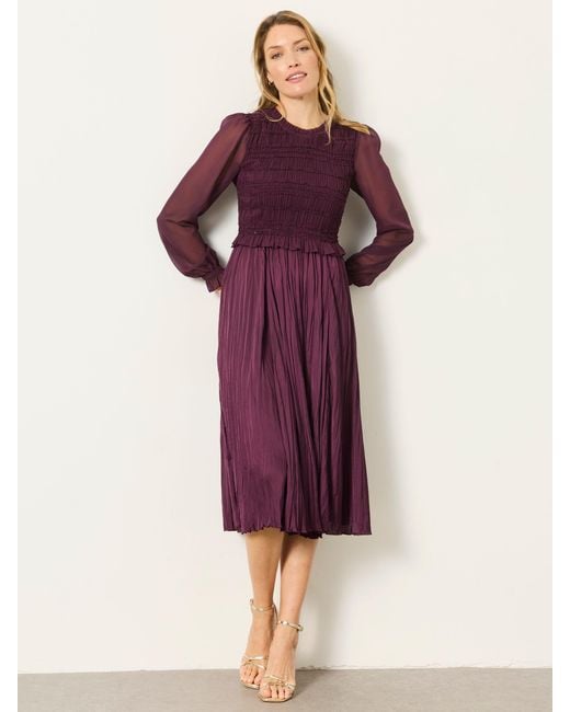 FatFace Purple Fatface Eva Petite Pleated Midi Dress