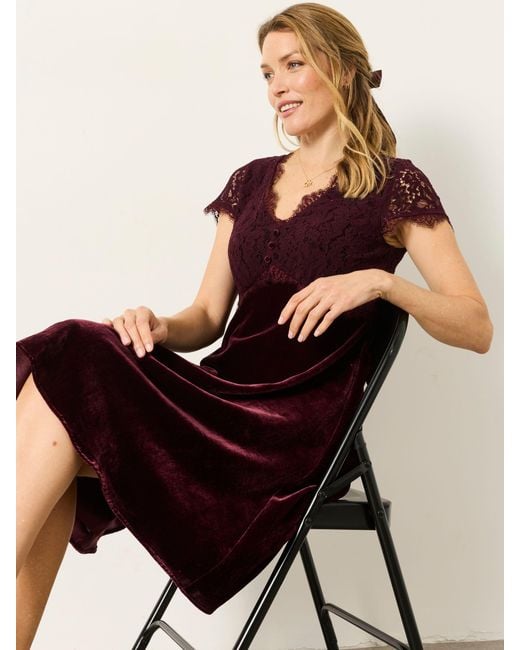 FatFace Black Fatface Thea Petite Velvet And Lace Dress