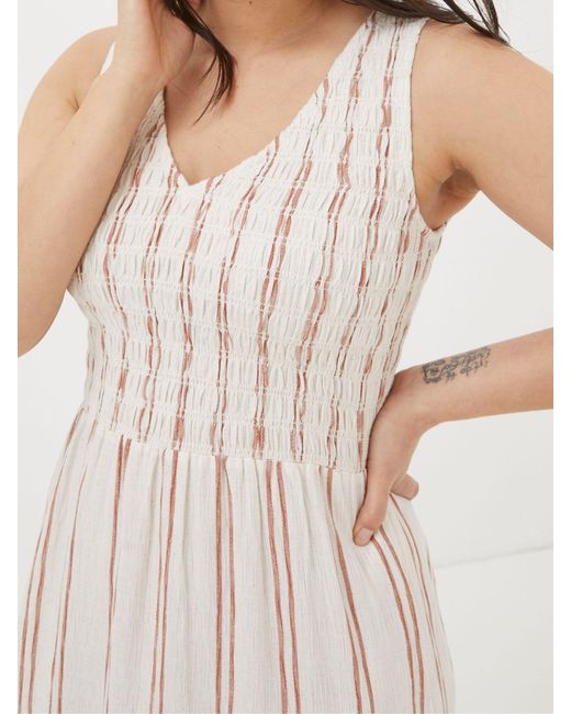 FatFace Natural Fatface Aria Stripe Midi Dress With Linen