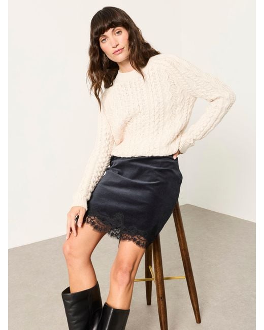 FatFace Natural Fatface Louisa Velvet Lace Trim Mini Skirt