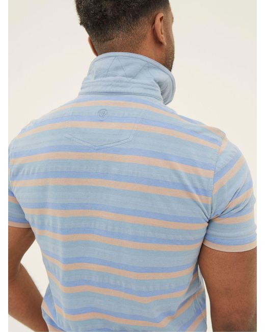 FatFace Blue Fatface Harlyn Textured Stripe Polo Shirt for men