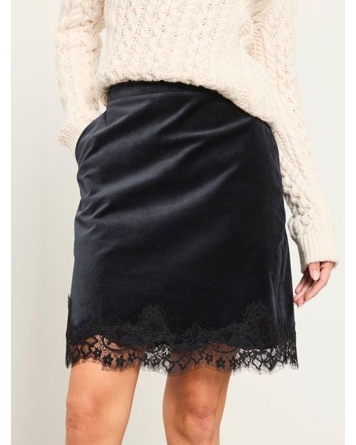 FatFace Natural Fatface Louisa Velvet Lace Trim Mini Skirt