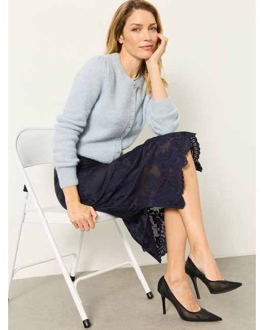 FatFace Blue Fatface Sara Lace Midi Skirt