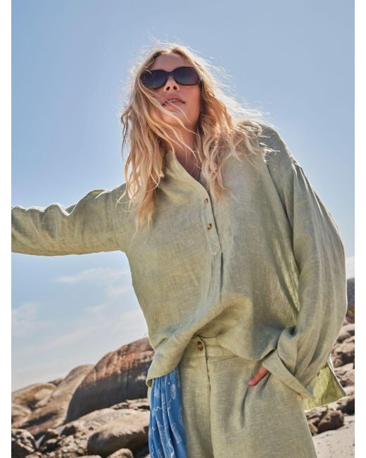 FatFace Green Fatface Julia 100% Linen Popover Shirt