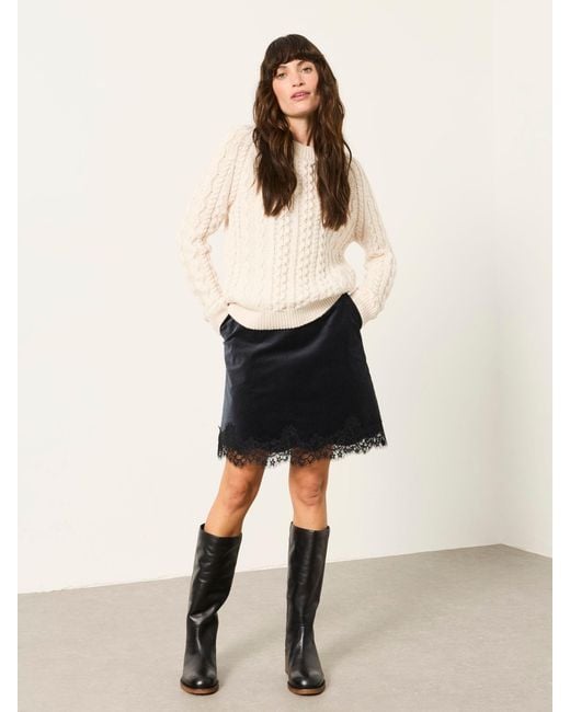 FatFace Natural Fatface Louisa Velvet Lace Trim Mini Skirt
