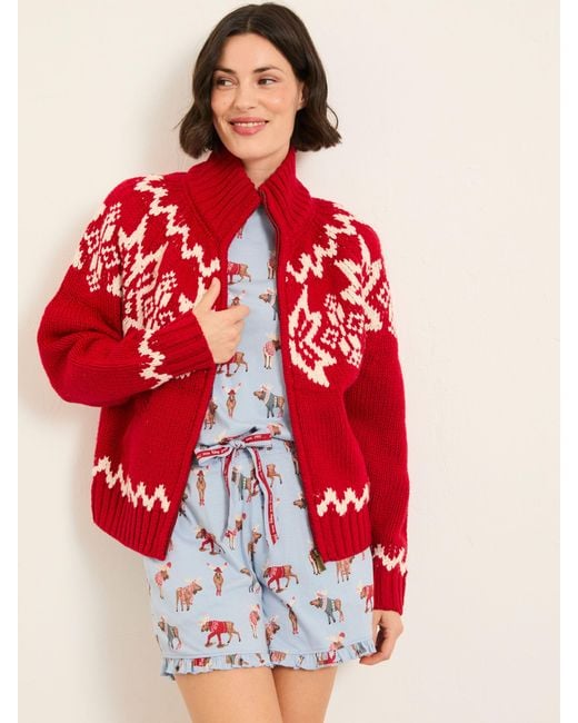 FatFace Red Fatface Shelter Knitted Zip Through Cardigan