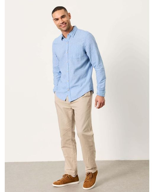 FatFace Blue Fatface Long Sleeve Linen Cotton Bugle Shirt for men