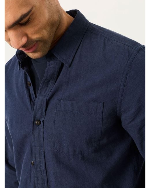 FatFace Blue Fatface Long Sleeve Linen Cotton Bugle Shirt for men