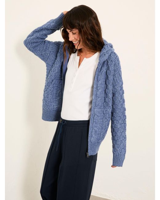 FatFace Blue Fatface Casey Knitted Cable Hoodie
