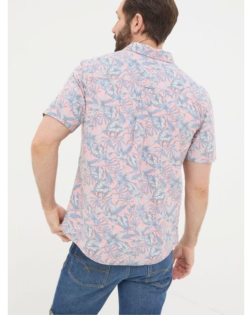 FatFace White Fatface Chambray Palm Print Shirt for men