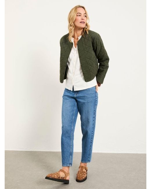 FatFace Blue Fatface Fleur Petite Embroidered Quilted Jacket