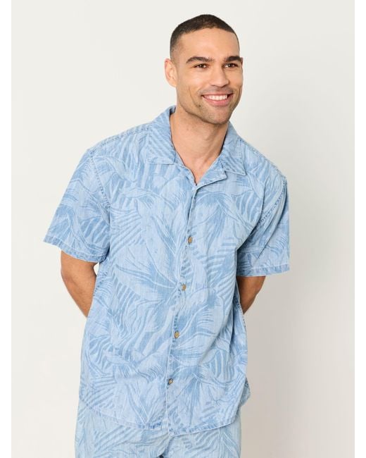 FatFace Blue Fatface Short Sleeve Relaxed Fit Jungle Chambray Shirt for men