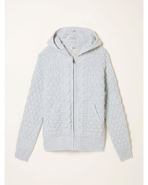 FatFace Gray Fatface Casey Knitted Cable Hoodie