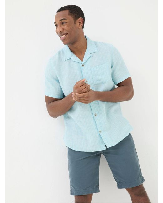 FatFace White Fatface Short Sleeve Stripe Linen Shirt for men