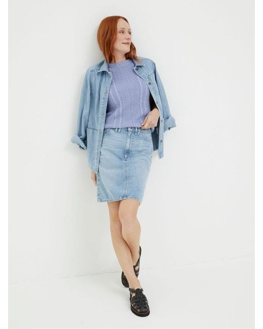 FatFace Blue Fatface Athena Stripe Denim Skirt