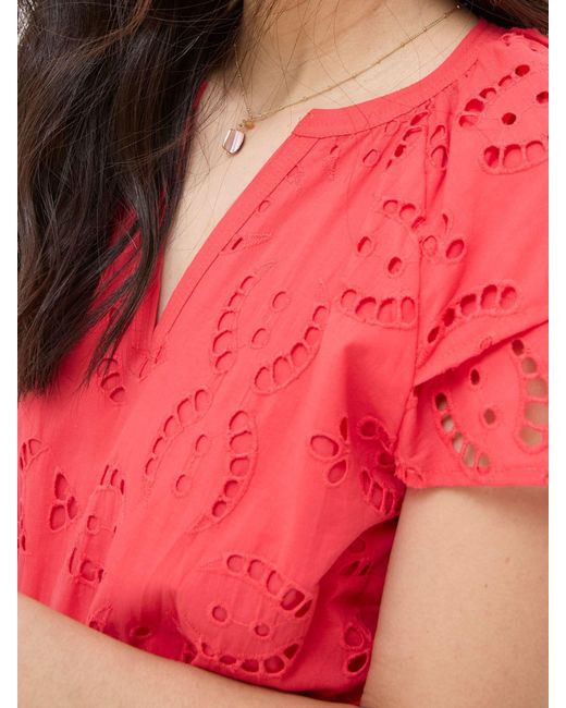 FatFace Red Fatface Brady Broderie Dress