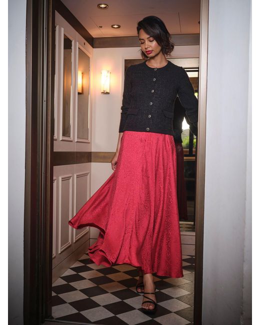 FatFace Red Fatface Malia Jacquard Midi Skirt