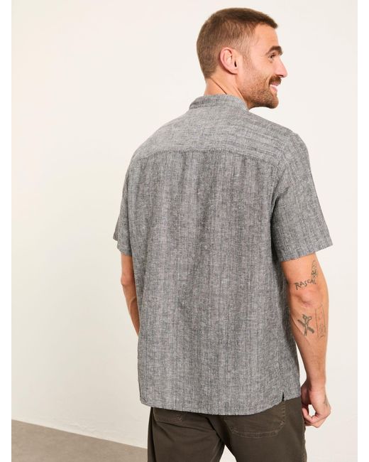 FatFace Gray Fatface Bugle Short Sleeve Grandad Popover Shirt for men