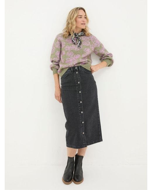 FatFace Gray Fatface Darna Denim Midi Skirt