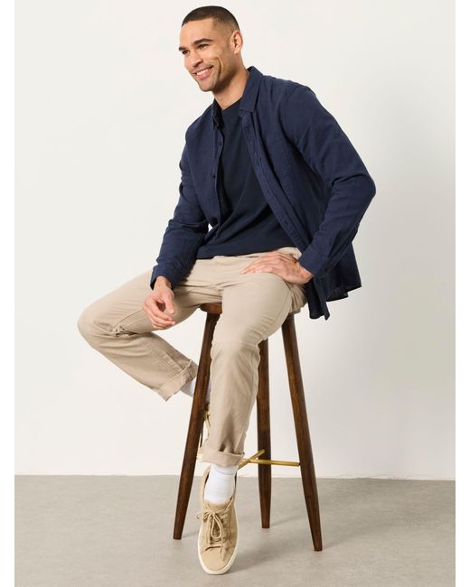 FatFace Blue Fatface Long Sleeve Linen Cotton Bugle Shirt for men