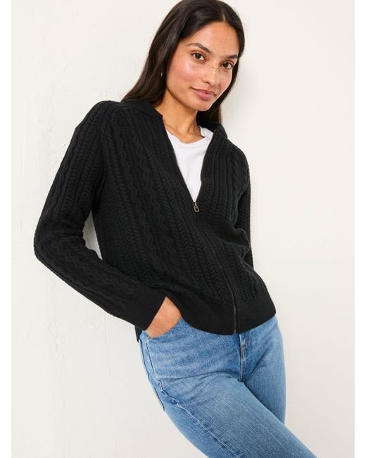 FatFace Black Fatface Loren Knitted Cable Bomber