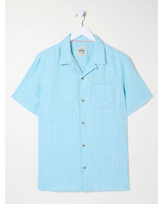 FatFace White Fatface Short Sleeve Stripe Linen Shirt for men