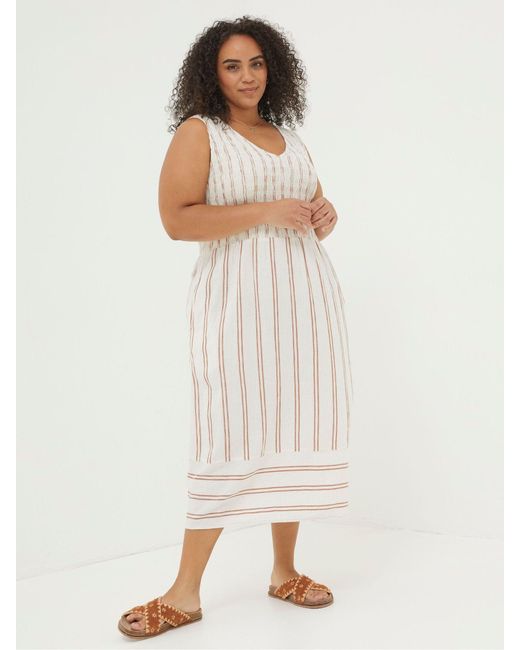 FatFace Natural Fatface Aria Stripe Midi Dress With Linen
