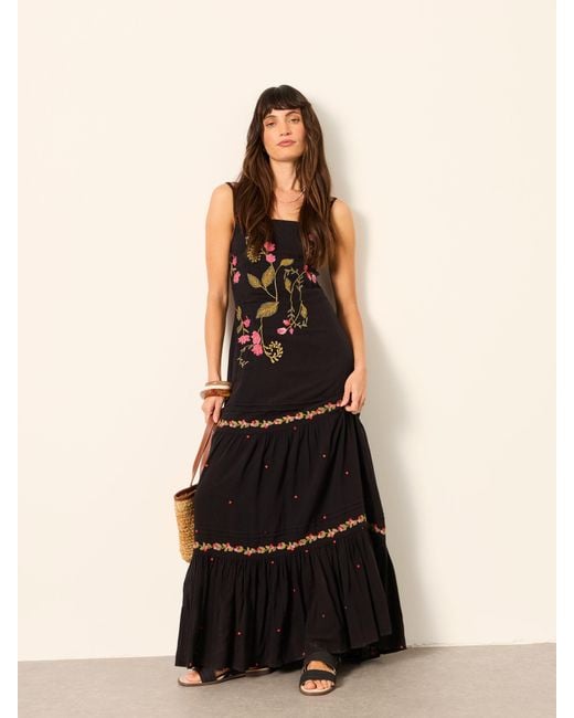 FatFace Black Fatface Gia Petite Embroidered Maxi Dress