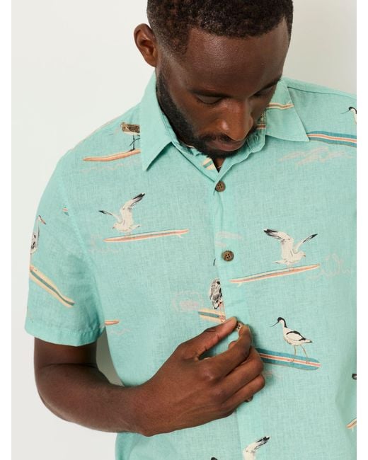 FatFace Green Fatface Short Sleeve Relaxed Fit Bird Print Shirt for men