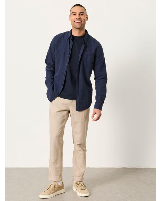 FatFace Blue Fatface Long Sleeve Linen Cotton Bugle Shirt for men