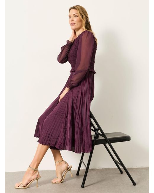 FatFace Purple Fatface Eva Petite Pleated Midi Dress