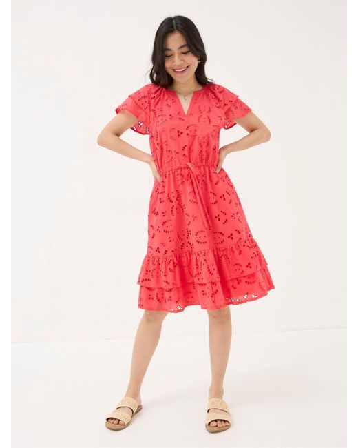 FatFace Red Fatface Brady Broderie Dress