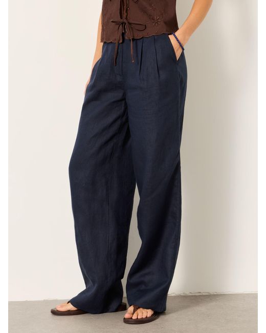 FatFace Blue Arie Wide Leg 100% Linen Trousers