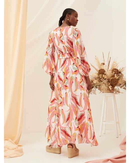 FatFace Pink Fatface Peony Painted Leaves Maxi Dress
