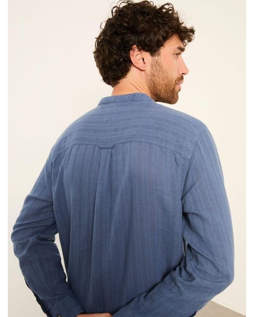 FatFace Blue Fatface Bugle Long Sleeve Grandad Linen Cotton Shirt for men