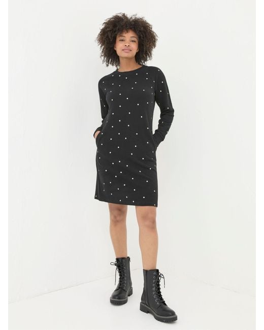 FatFace Black Fatface Georgia Embroidered Sweat Dress
