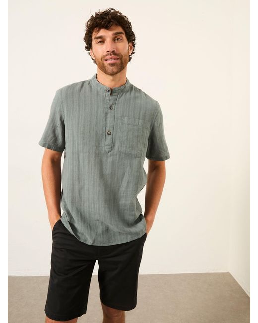 FatFace Gray Fatface Bugle Short Sleeve Grandad Popover Shirt for men