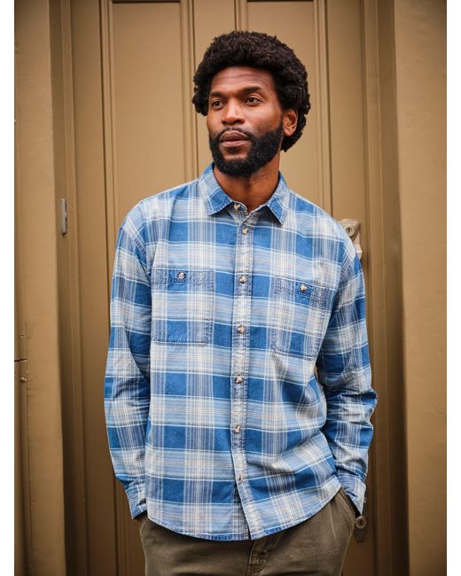 FatFace Blue Fatface Afton Long Sleeve Relaxed Fit Check Shirt for men