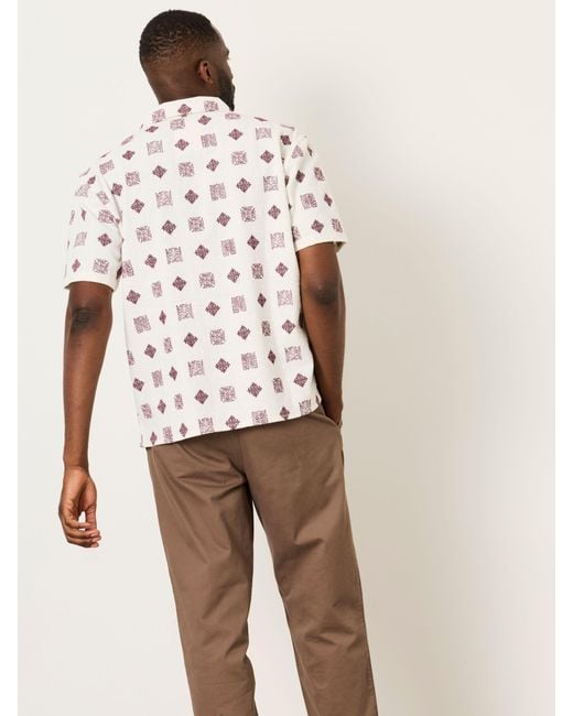 FatFace Natural Fatface Short Sleeve Relaxed Fit Placement Tile Embroidered Shirt for men