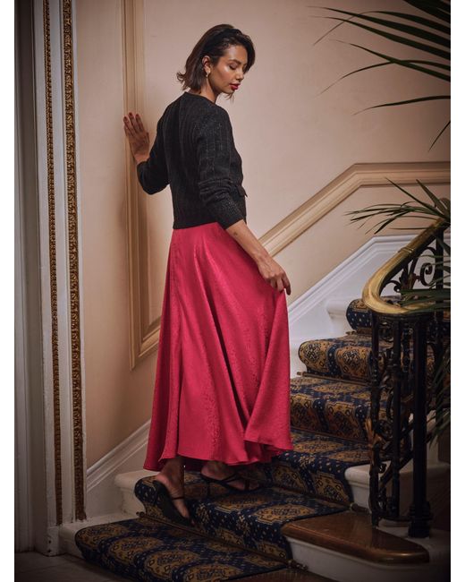 FatFace Red Fatface Malia Jacquard Midi Skirt