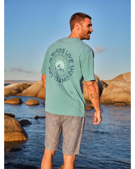 FatFace Blue Relaxed Fit Life Is Swell Graphic Tshirt for men
